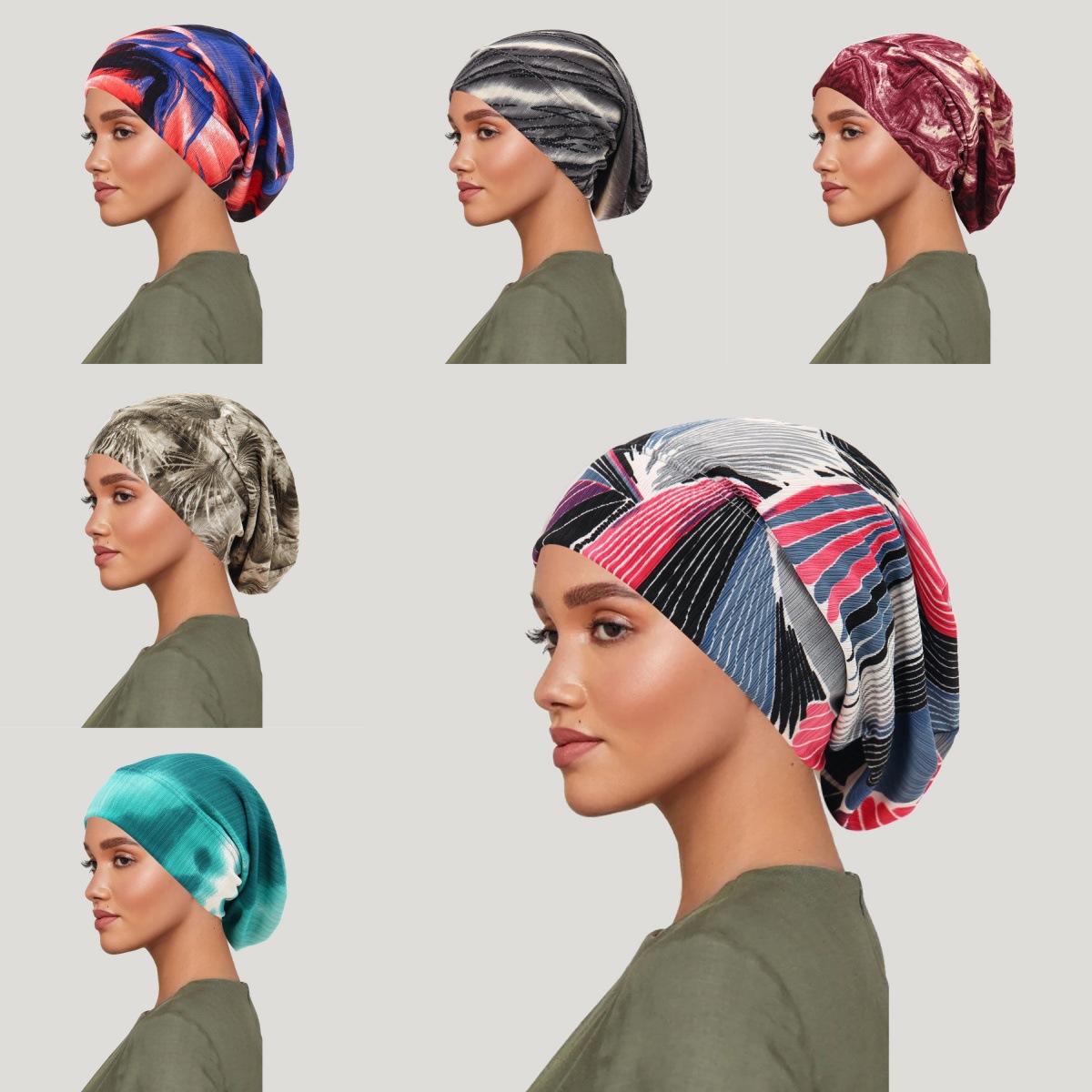 Women Fashion Hats - หมวกคลุมผมลายมัดย้อมแบบใหม่ปี 2026 หมวกผ้าลูกไม้หรูหราสำหรับชาวมุสลิม หมวกคลุมผมสำหรับผู้หญิงที่กำลังรับเคมีบำบัด ผ้าคลุมศีรษะแบบพัน หมวกบีนนี่แบบแอฟริกัน