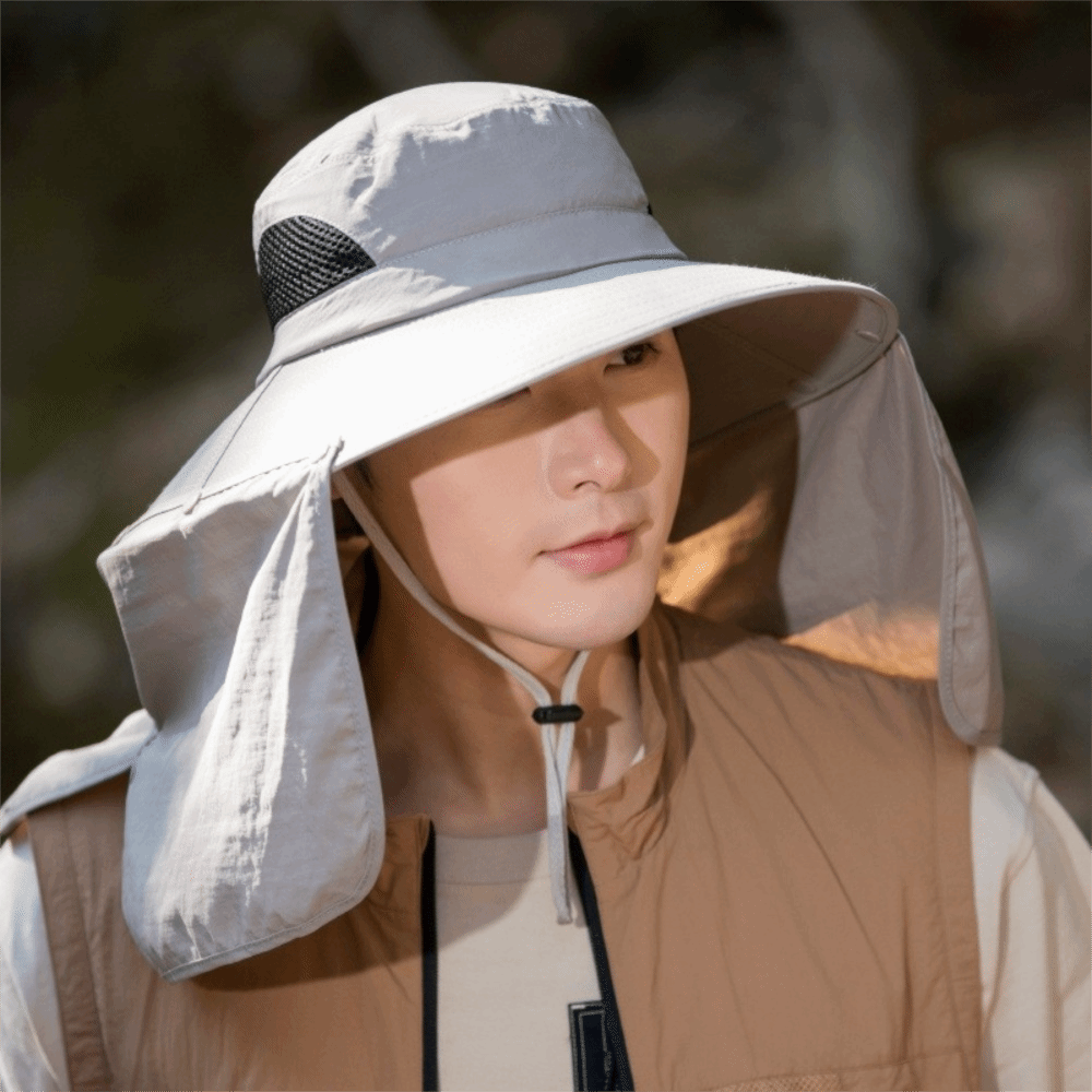 Women Fashion Hats - หมวกแฟชั่นผ้าสำหรับผู้ชาย ปีกกว้าง ผ้าคลุมถอดได้ หมวกกันแดดสำหรับผู้หญิง พร้อมสายคล้องคอ ป้องกันแสงแดด