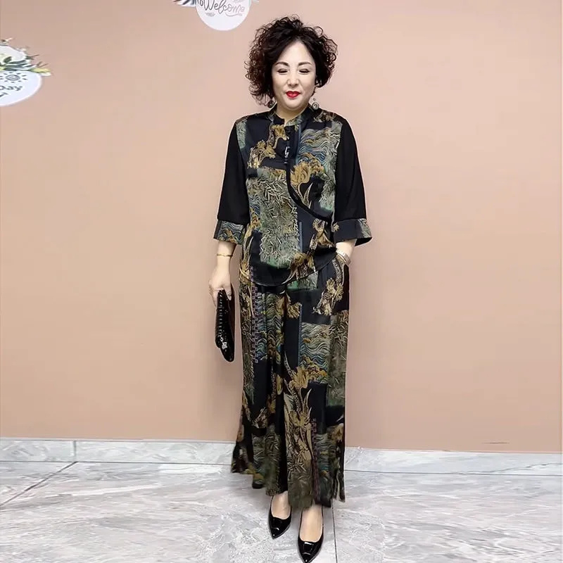 Wide Leg Palazzo Pants - 2025 ใหม่กางเกงขากว้างชุดกลางและผู้สูงอายุหลวมแม่สวมใส่ของคุณเลดี้ High end แฟชั่นสไตล์ชาติพันธุ์ผู้หญิง 2