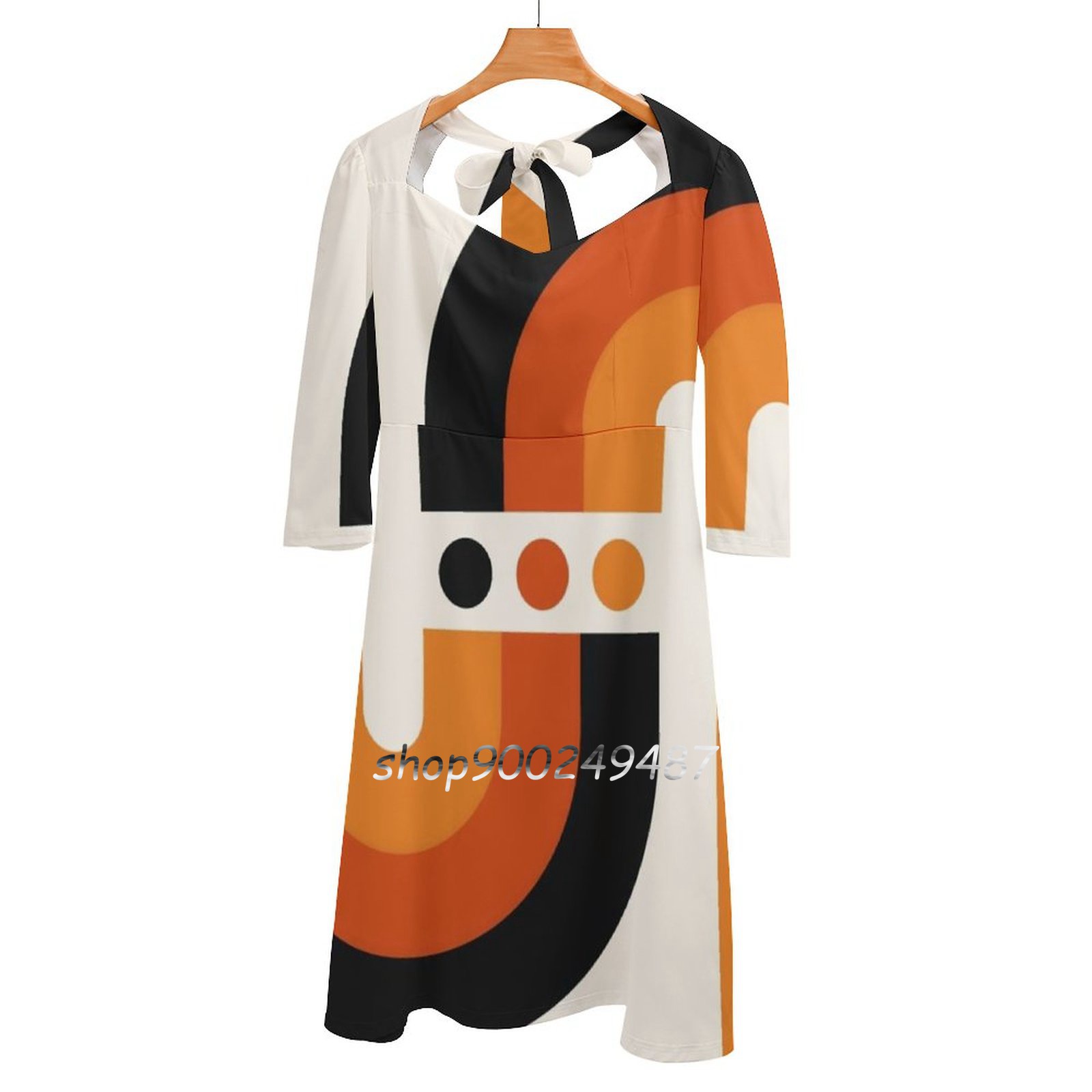 Women'S Fashion In The 60S - Sunset Rainbow Flare ชุดสแควร์คอชุดแฟชั่นหญิงพิมพ์ชุด60S 70S Retro