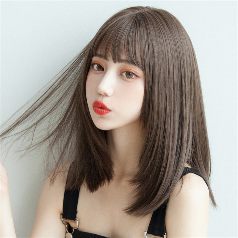 Women Fashion Hats - สไตล์เกาหลีต่อผมสังเคราะห์แฟชั่นหญิงสาววิกผมระบายอากาศหัวปานกลางความยาวตรงวิกผมหมวกสําหรับผู้หญิง