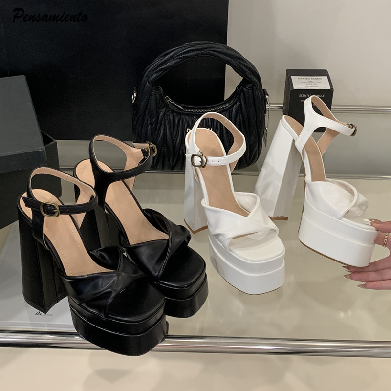 Women'S Fashion Q - สไตล์ดาวแฟชั่นคู่แพลตฟอร์มWedgesผู้หญิงGladiatorรองเท้าแตะฤดูร้อน 15 ซม.รองเท้าส้นสูงChunky Party Dressรองเท้ารองเท้าแตะ