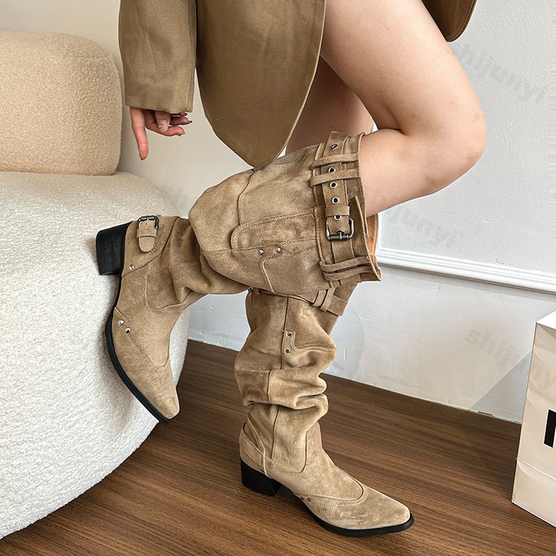 Women'S Fashion Trends Autumn 2025 - ผู้หญิงรองเท้าบูทสูงชี้ Toe Designer รองเท้าแฟชั่นรองเท้าส้นสูง Chunky Elegant