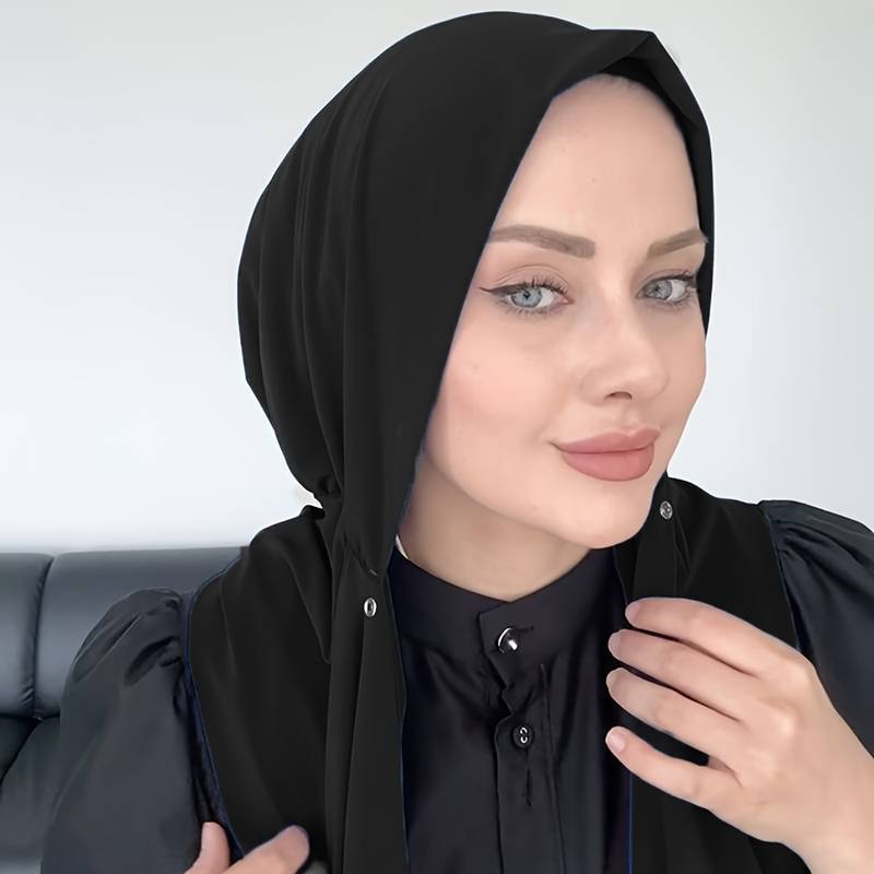 Women Fashion Hats - หมวกผ้าคลุมศีรษะแบบเรียบง่าย สีพื้น สำหรับชาวมุสลิม พร้อมกระดุมแป๊ก ผ้าคลุมบาวโตวในตัว ผ้าก๊อซกันฝุ่น