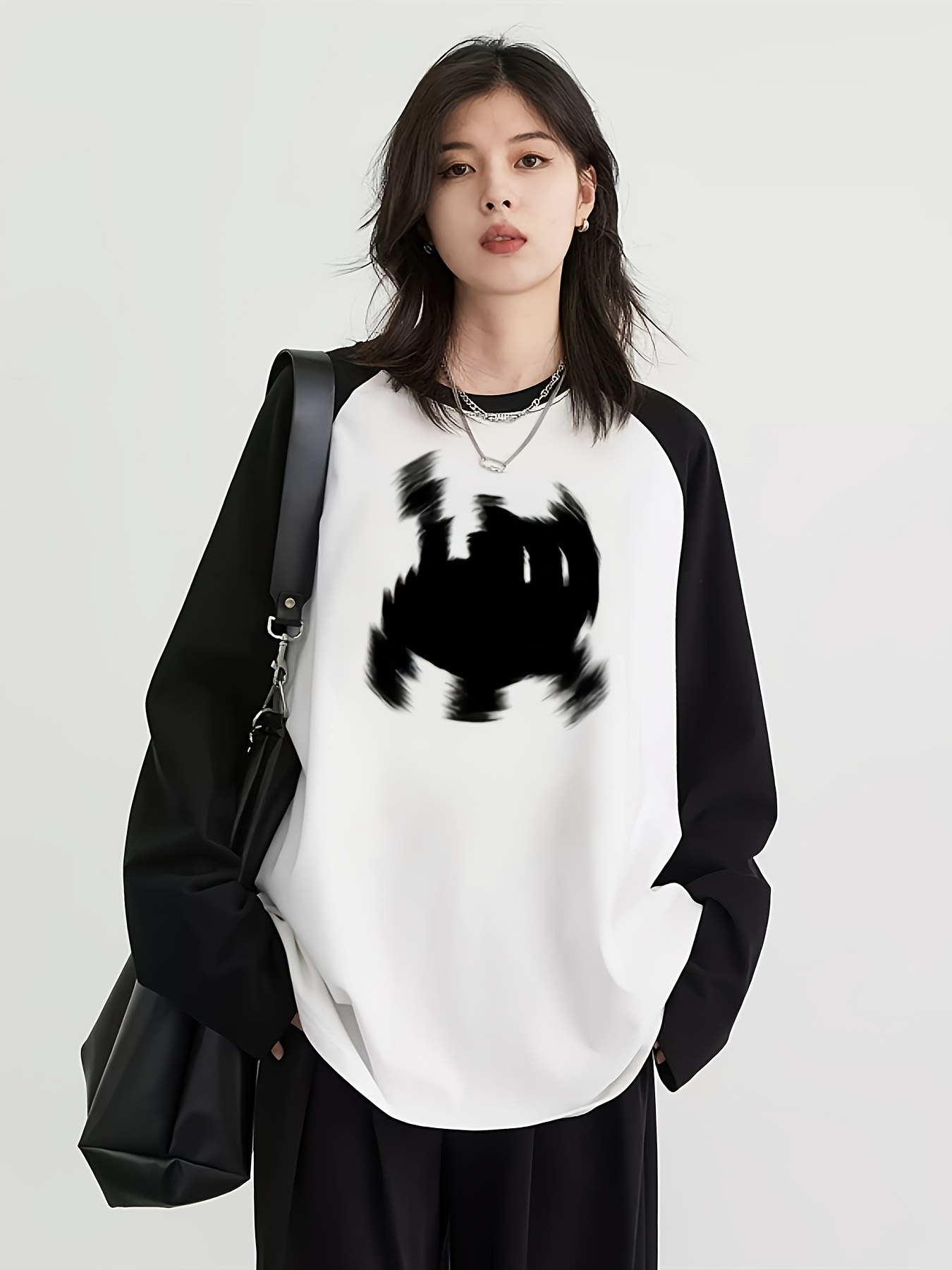 Women'S Fashion Q - เสื้อยืดแขนยาวทรงแร็กแลนสำหรับผู้หญิง Y2K ลายกราฟิกแมวน่ารัก ทรงหลวม คอกลม เสื้อลำลองสำหรับฤดูใบไม้ผลิ/ฤดูใบไม้ร่วง