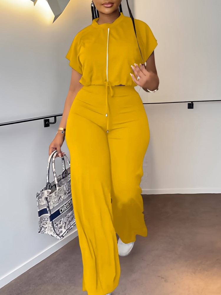 ผู้หญิงสบายๆรอบคอสายรัดแขนสั้น - Wide Leg Palazzo Pants บทวิจารณ์และราคา