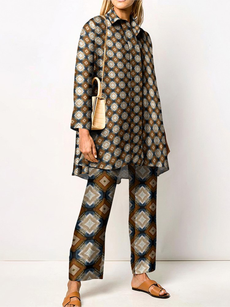 ฤดูใบไม้ร่วงใหม่หลวมVINTAGEพิม - Wide Leg Palazzo Pants บทวิจารณ์และราคา