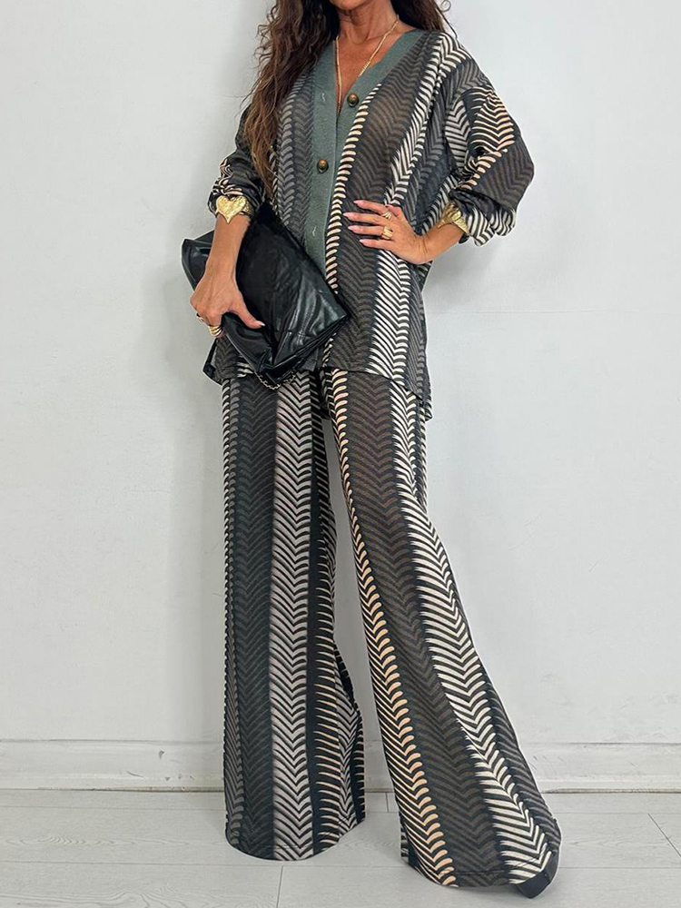 เสื้อคาร์ดิแกนคอวีแขนยาวพิมพ์ล - Wide Leg Palazzo Pants บทวิจารณ์และราคา