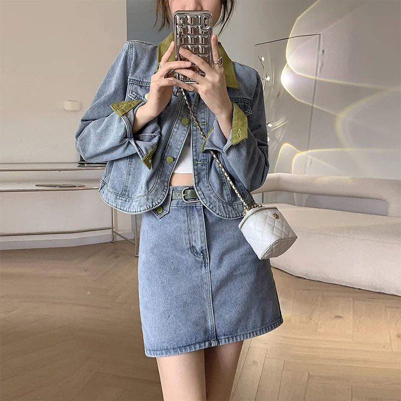 DENIM เสื้อกระโปรงมินิ 2 ชิ้นช - Women'S Fashion Denim Jacket บทวิจารณ์และราคา