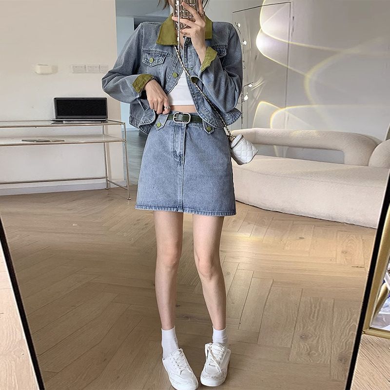 DENIM เสื้อกระโปรงมินิ 2 ชิ้นช - Women'S Fashion Denim Jacket บทวิจารณ์และราคา