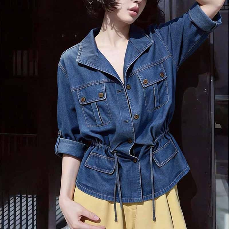 เสื้อเชิ้ตเดนิมแขนยาวทรงคาวบอย - Women'S Fashion Denim Jacket บทวิจารณ์และราคา