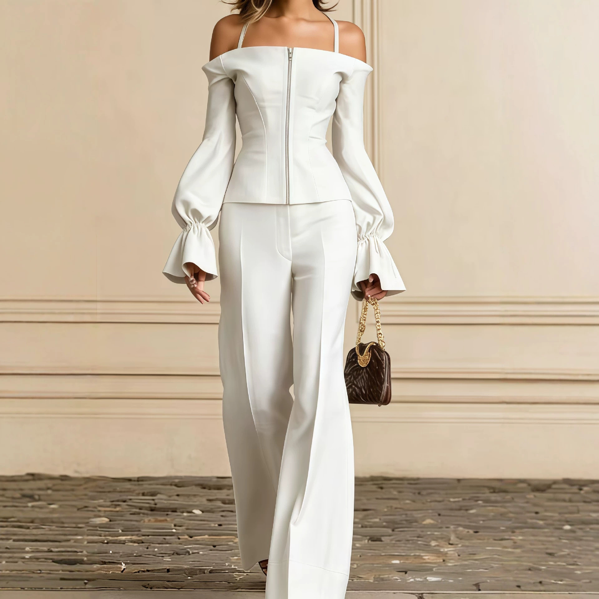 ชุดกางเกง 2 ชิ้นสำหรับผู้หญิง  - Wide Leg Palazzo Pants บทวิจารณ์และราคา