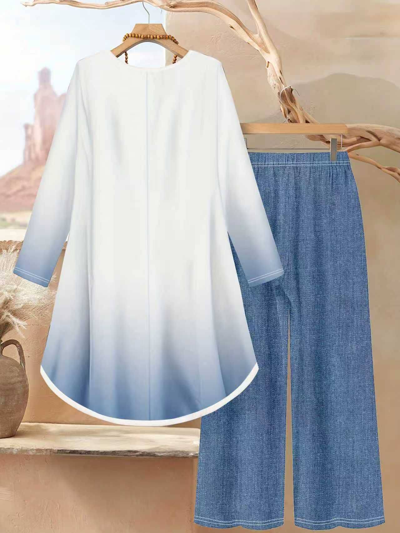 ชุดแฟชั่นสตรี 2 ชิ้น เสื้อแขนย - Wide Leg Palazzo Pants บทวิจารณ์และราคา