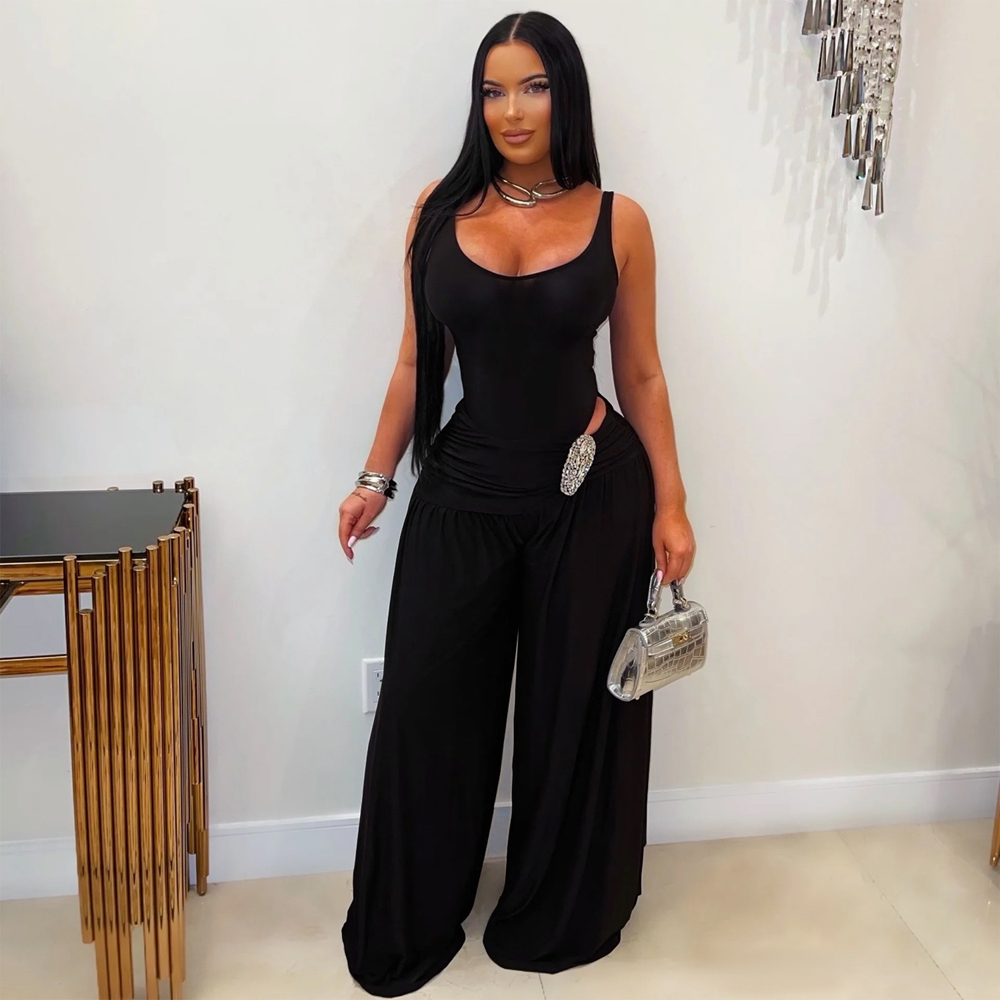 ชุดเซ็ต 2 ชิ้น สีพื้น สำหรับผู - Wide Leg Palazzo Pants บทวิจารณ์และราคา