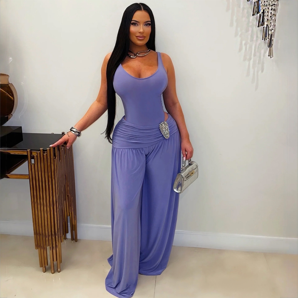 ชุดเซ็ต 2 ชิ้น สีพื้น สำหรับผู - Wide Leg Palazzo Pants บทวิจารณ์และราคา