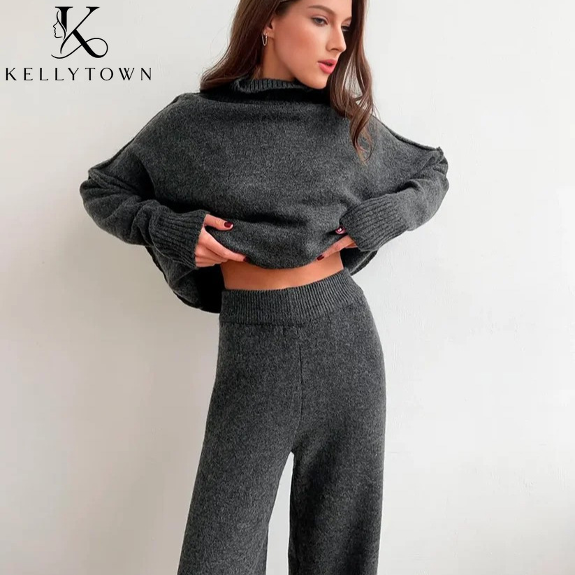 ชุดกางเกงไหมพรมฤดูใบไม้ร่วง-ฤด - Wide Leg Palazzo Pants บทวิจารณ์และราคา