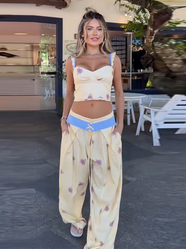 ชุดเซ็ตเสื้อกั๊กพิมพ์ลายเซ็กซี - Wide Leg Palazzo Pants บทวิจารณ์และราคา