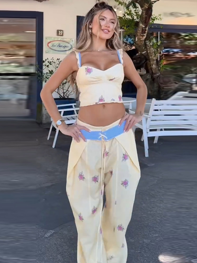 ชุดเซ็ตเสื้อกั๊กพิมพ์ลายเซ็กซี - Wide Leg Palazzo Pants บทวิจารณ์และราคา