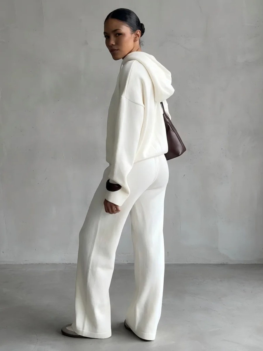 ชุดเซ็ตเสื้อฮู้ดมีซิปและกางเกง - Wide Leg Palazzo Pants บทวิจารณ์และราคา