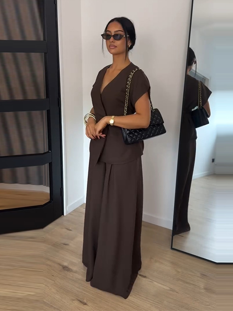 ชุดเซ็ตผู้หญิงสไตล์วินเทจสีน้ำ - Wide Leg Palazzo Pants บทวิจารณ์และราคา