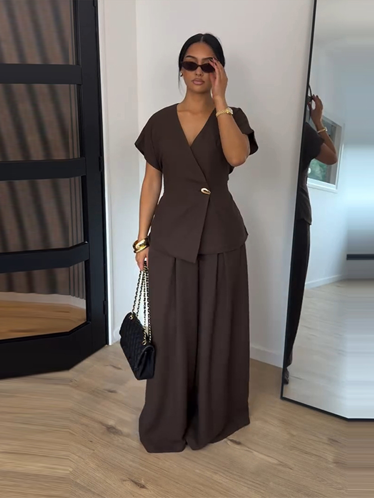 ชุดเซ็ตผู้หญิงสไตล์วินเทจสีน้ำ - Wide Leg Palazzo Pants บทวิจารณ์และราคา