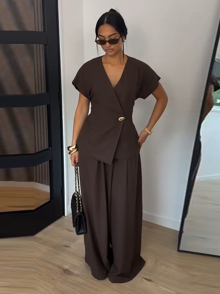 ชุดเซ็ตผู้หญิงสไตล์วินเทจสีน้ำ - Wide Leg Palazzo Pants บทวิจารณ์และราคา