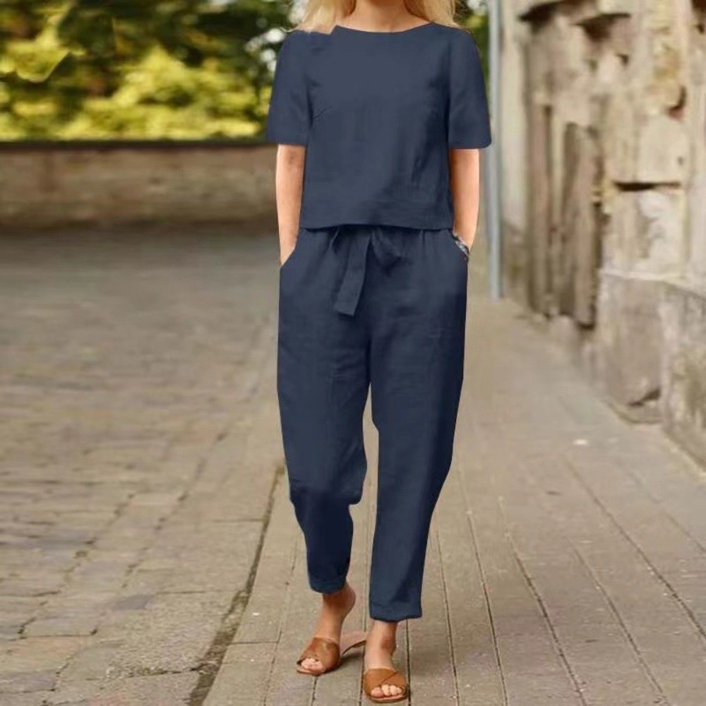 ชุดสูทผ้าฝ้ายลินินแขนสั้นสำหรั - Wide Leg Palazzo Pants บทวิจารณ์และราคา