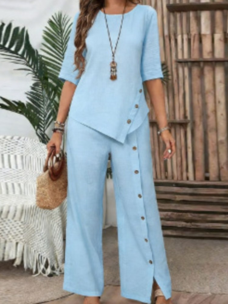 ชุดเซ็ตสองชิ้น เสื้อเชิ้ตแขนสั - Wide Leg Palazzo Pants บทวิจารณ์และราคา