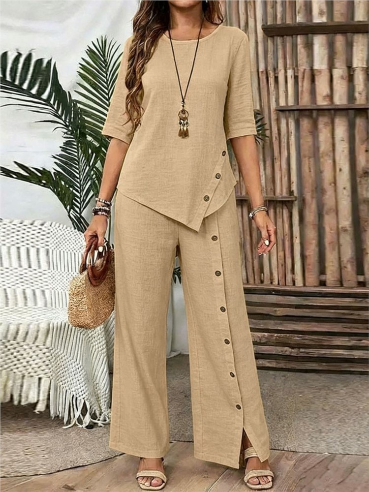 ชุดเซ็ตสองชิ้น เสื้อเชิ้ตแขนสั - Wide Leg Palazzo Pants บทวิจารณ์และราคา