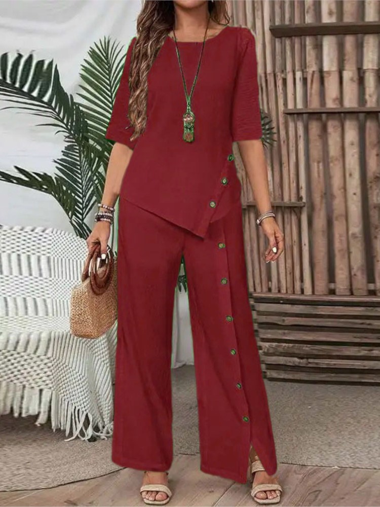 ชุดเซ็ตสองชิ้น เสื้อเชิ้ตแขนสั - Wide Leg Palazzo Pants บทวิจารณ์และราคา